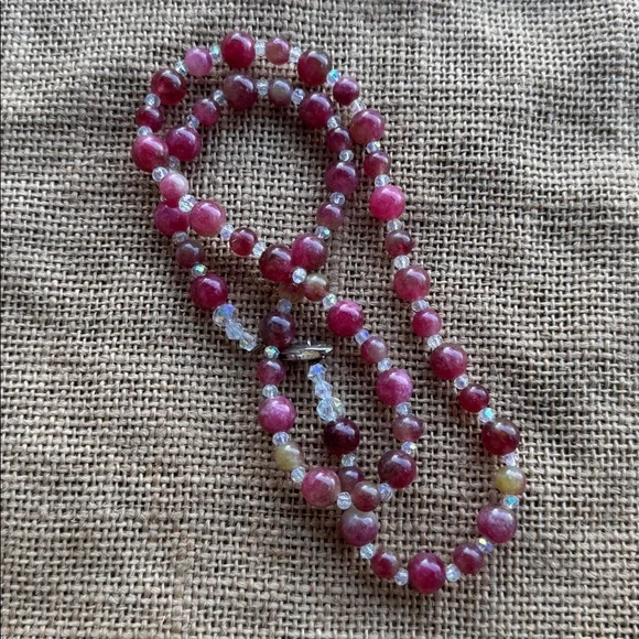 Natural Pink Tourmaline 8mm Bead necklace & Crystal spacers - Picture 4 of 8